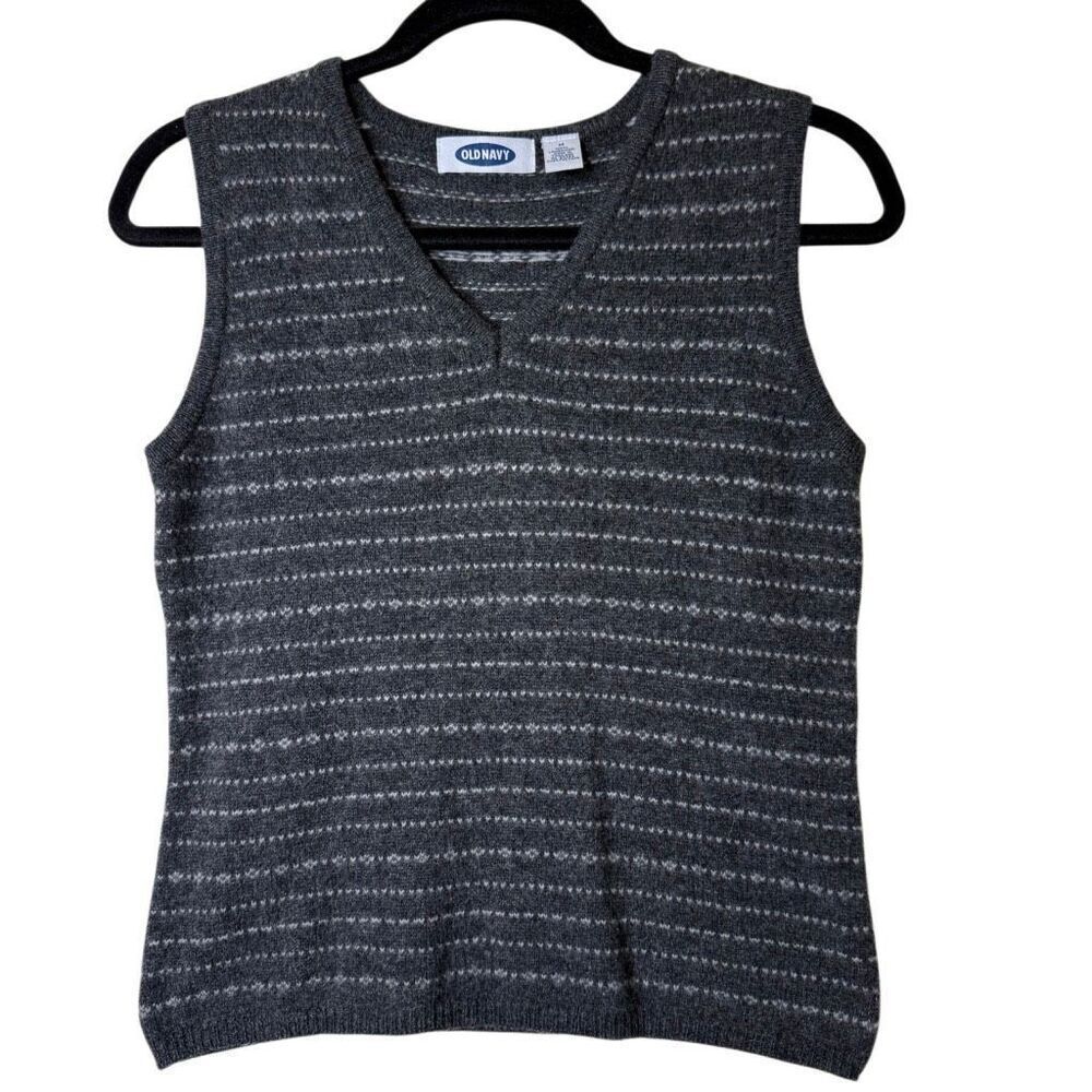 Vintage Old Navy Heather Gray Lambswool Sweater Vest Sz M Preppy, Dark Academia